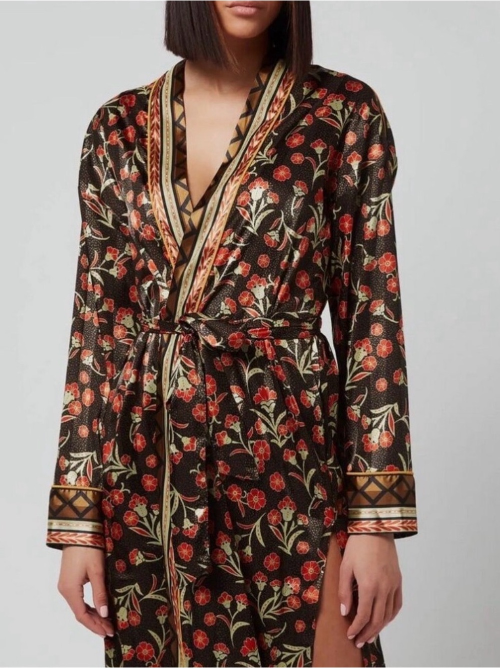 Free People Floral Satin Robe in Black and Red - Women's Intimates - SMALL